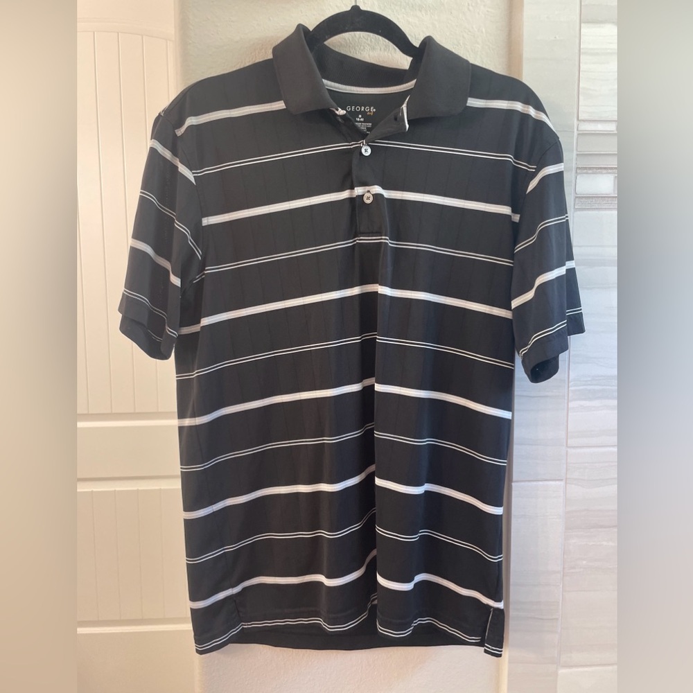 George Golf Mens Polo Shirt Size Medium 38-40 Black Striped Short Sleeve